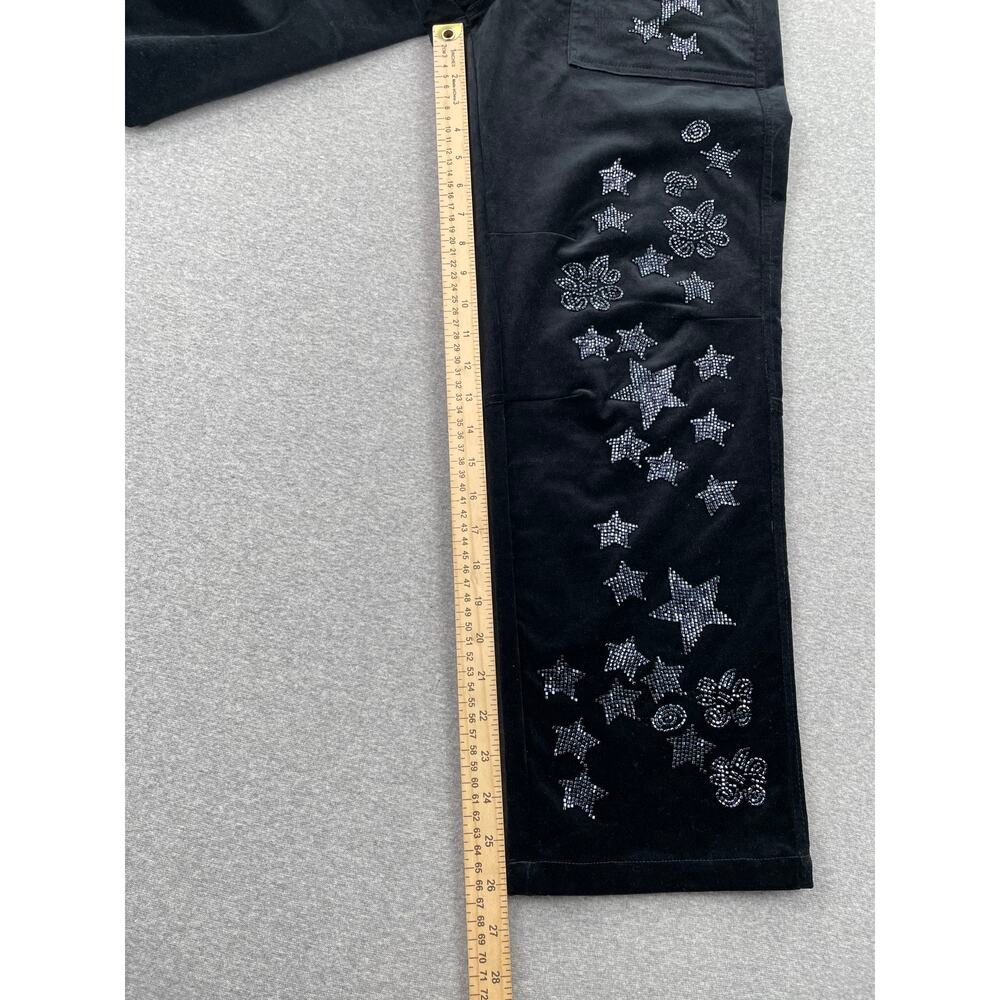 Anthropologie Pilcro The Wanderer Star Embellished Velvet Pants 26 Black Beaded - Picture 9 of 16